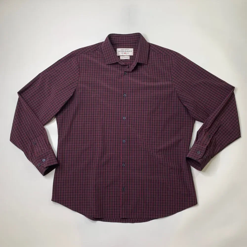 Mizzen+Main Shirt Mens Large Brick Storm Standard Fit Marshall Gingham Button Up